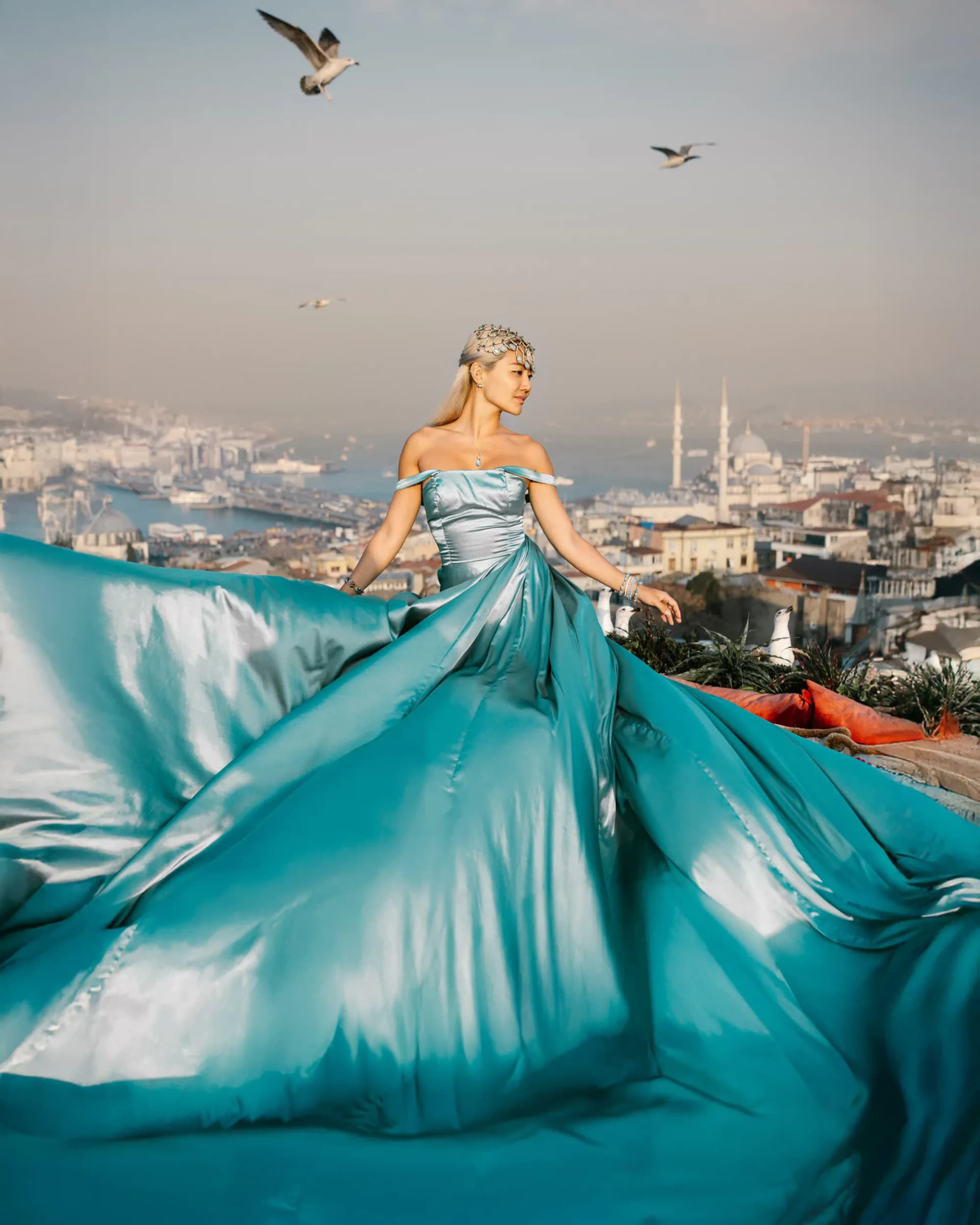 Rooftop Flying Dress Photoshoot Istanbul