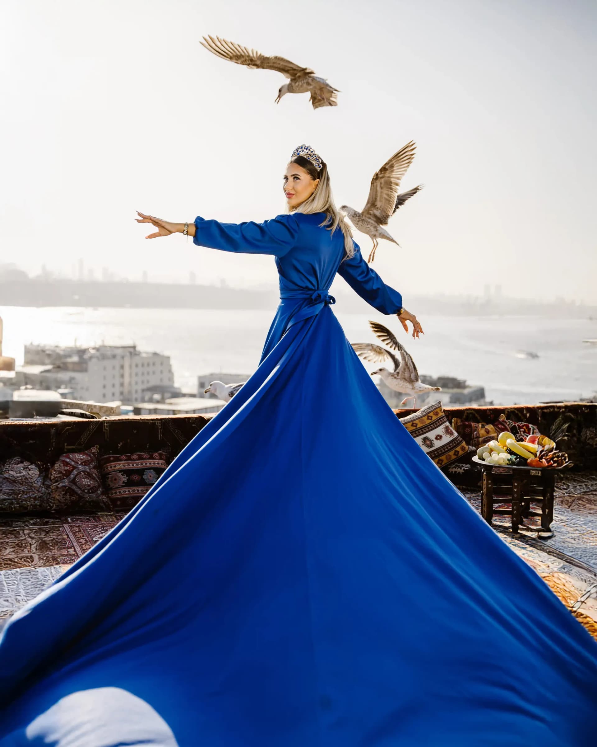 Rooftop Galata Flying Dress Photoshoot